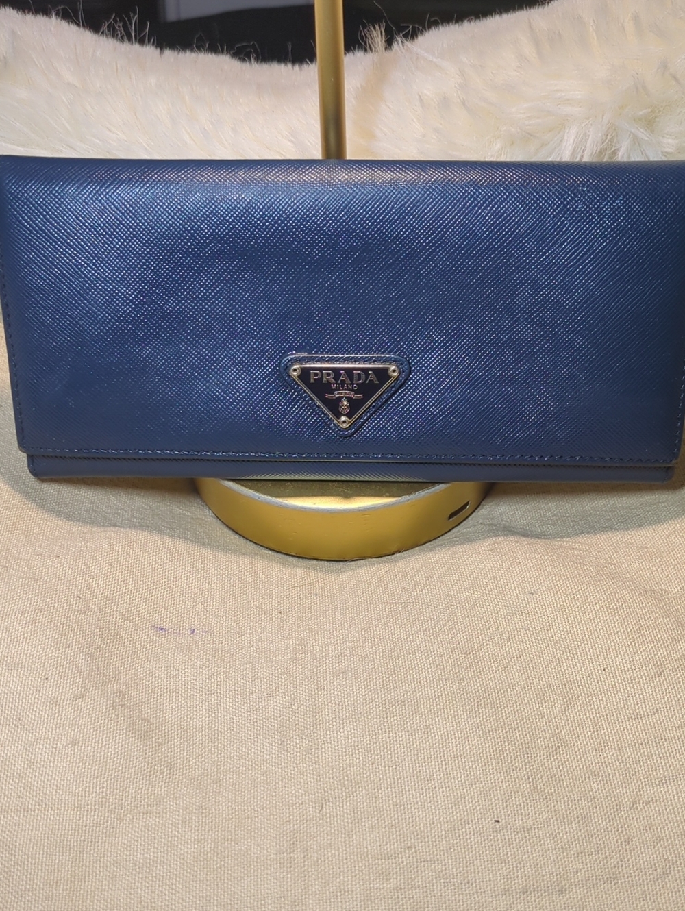Prada Saffiano Leather Continental Wallet - Blue NOW ONLY $175